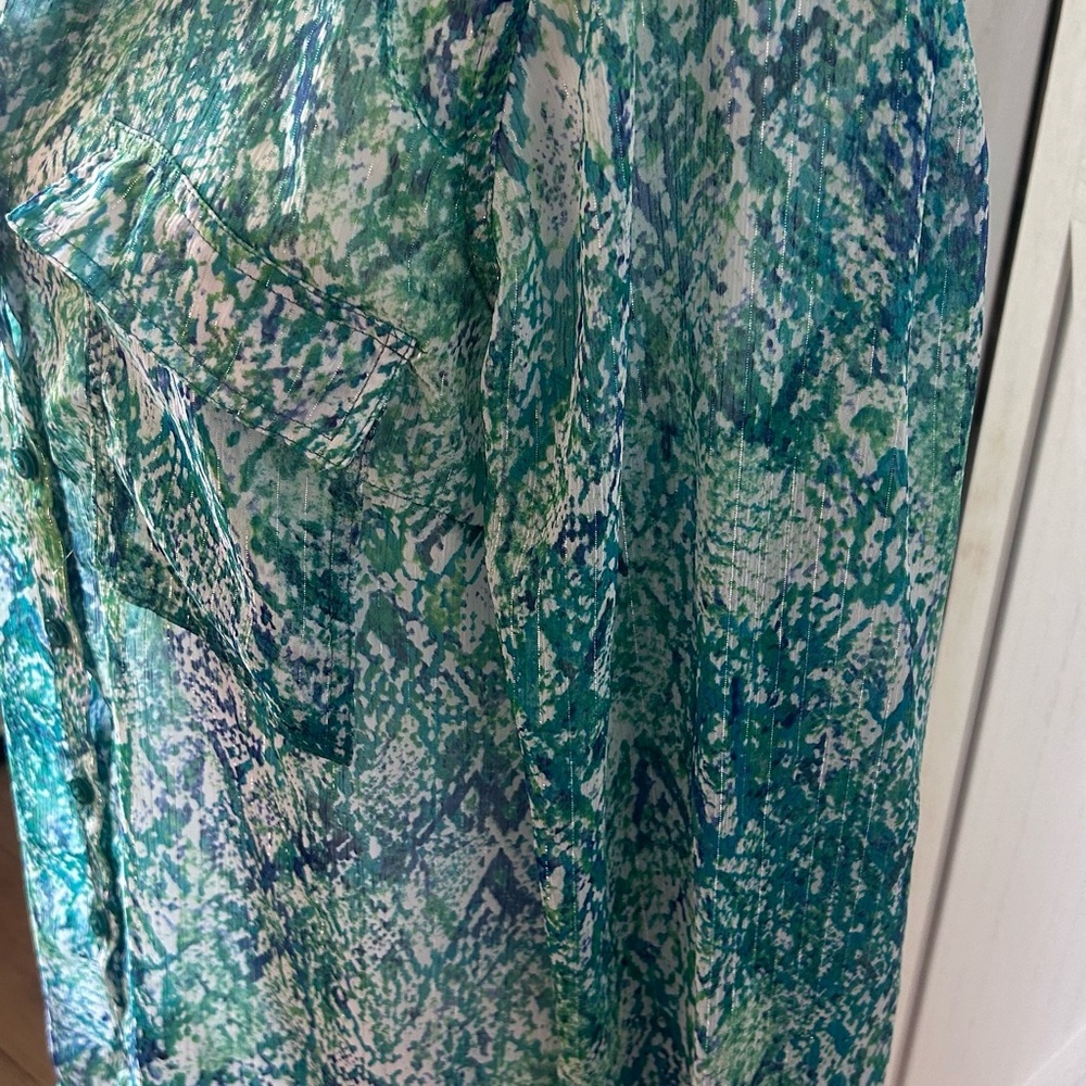 Dana Buchman Teal and White Button Down Shirt - Picture 2 of 9